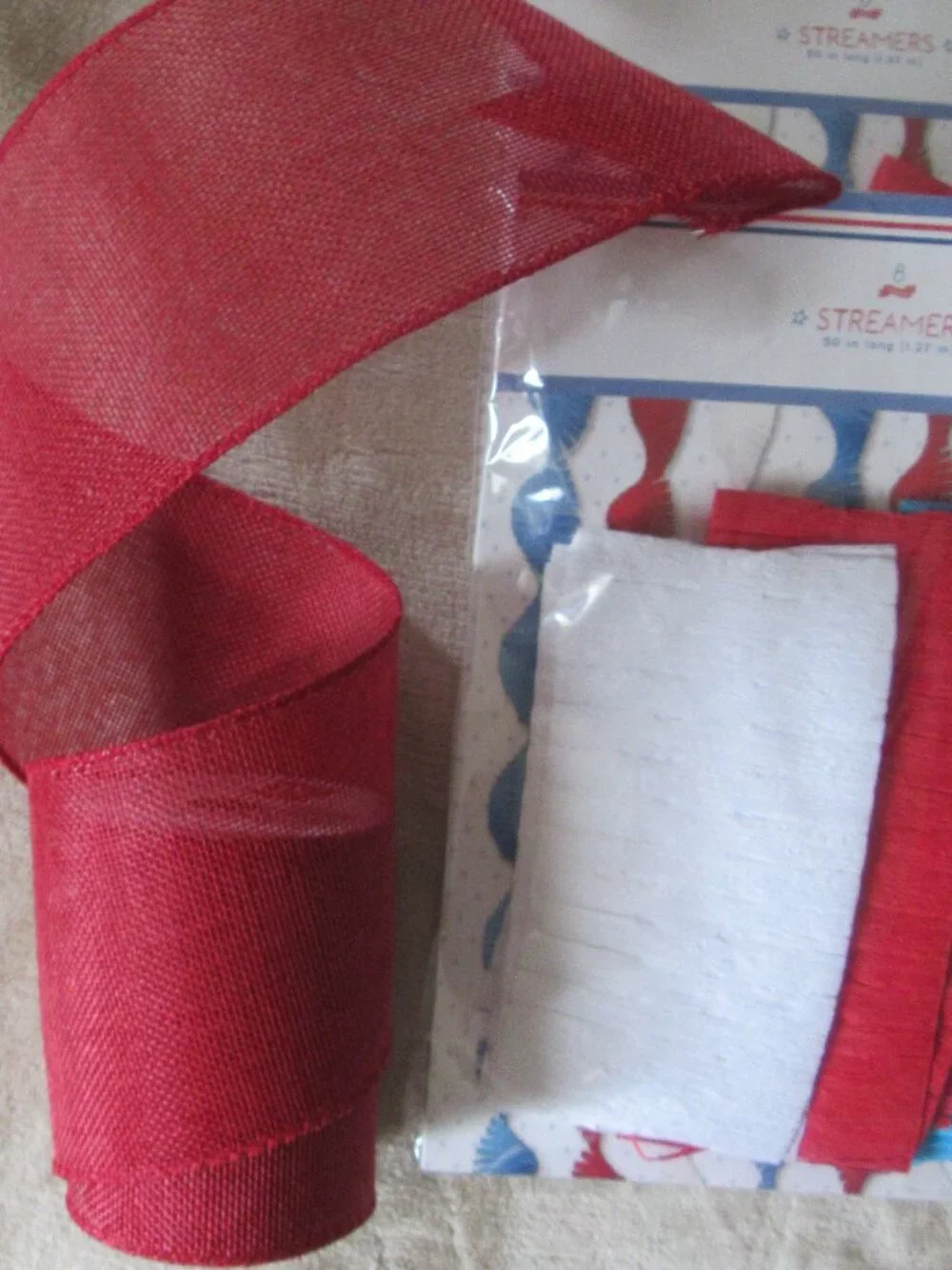 Vintage 4th of July decoration; Fringe crepe paper streamers & decorative ribbon